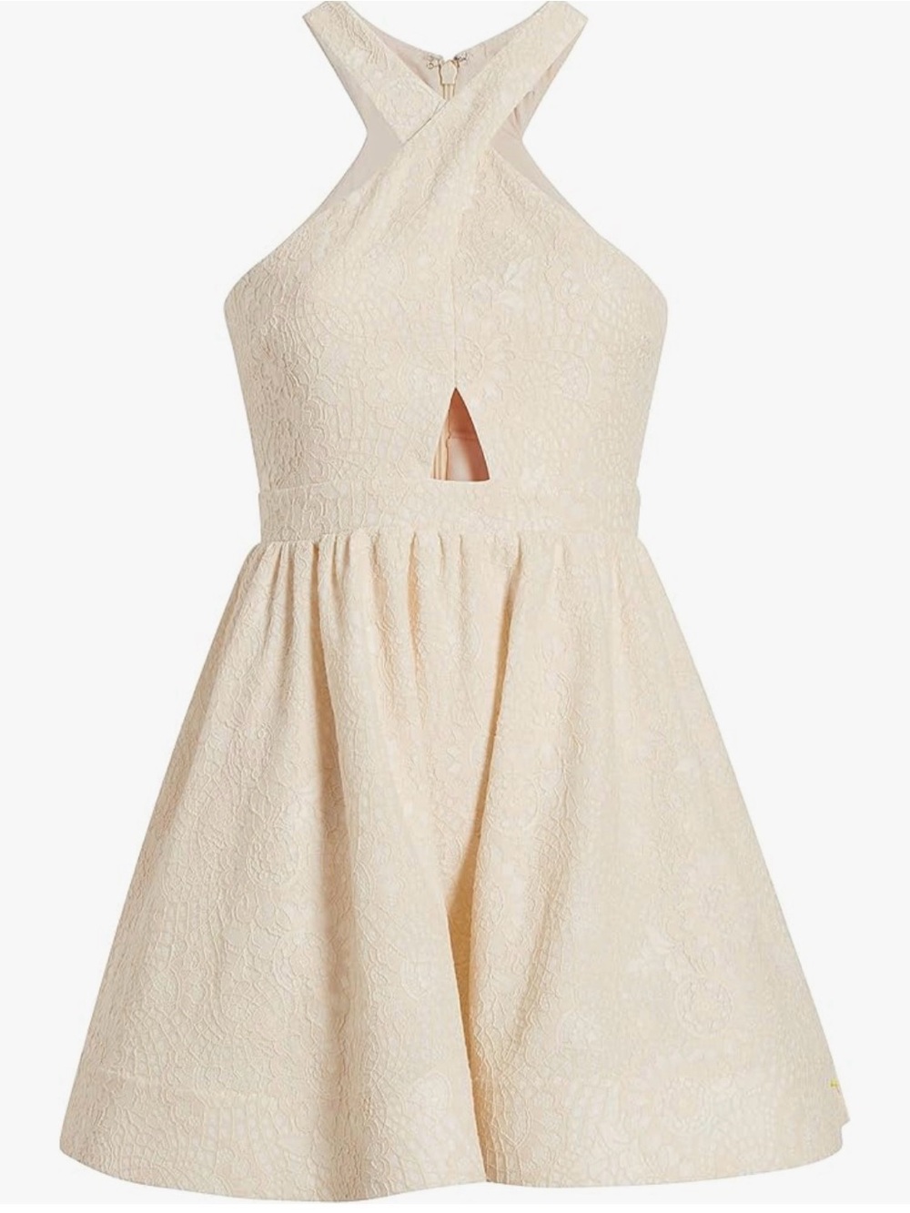Likely Ivory Lace Cross-Back Flared Mini Dress